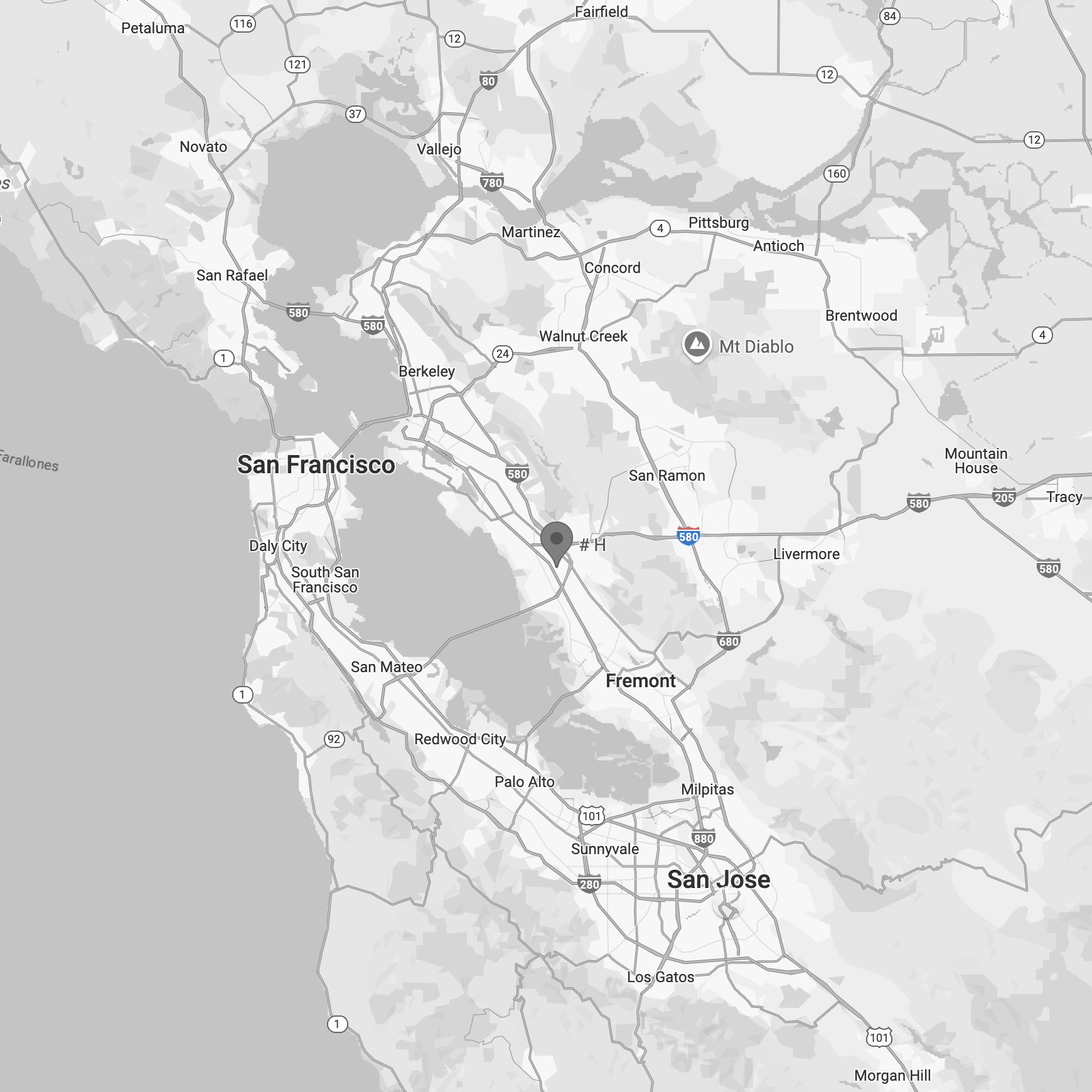 Bay Area map showing the location of On the Surface Flooring in Hayward, California